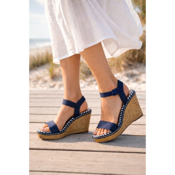 Charles By Charles David Shoes - Charles David Navy Espadrille Wedges Coastal Chic Resort Sandals 8.5